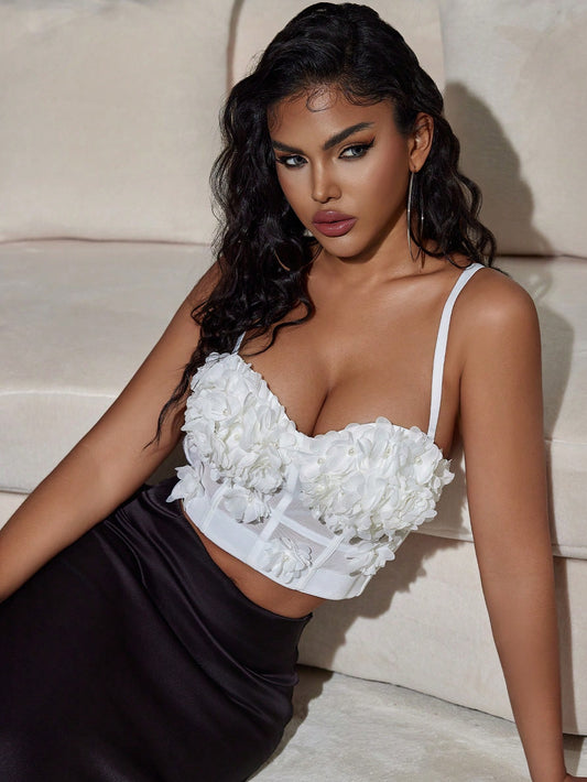 Solid Mesh Corset Crop Cami Top