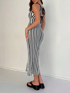 Striped Lace-Up Back Slim Fit Dress