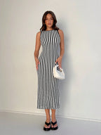 Striped Lace-Up Back Slim Fit Dress