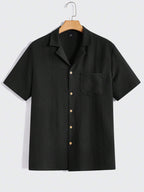 Solid Button Front Pocket Shirt And Pants Set