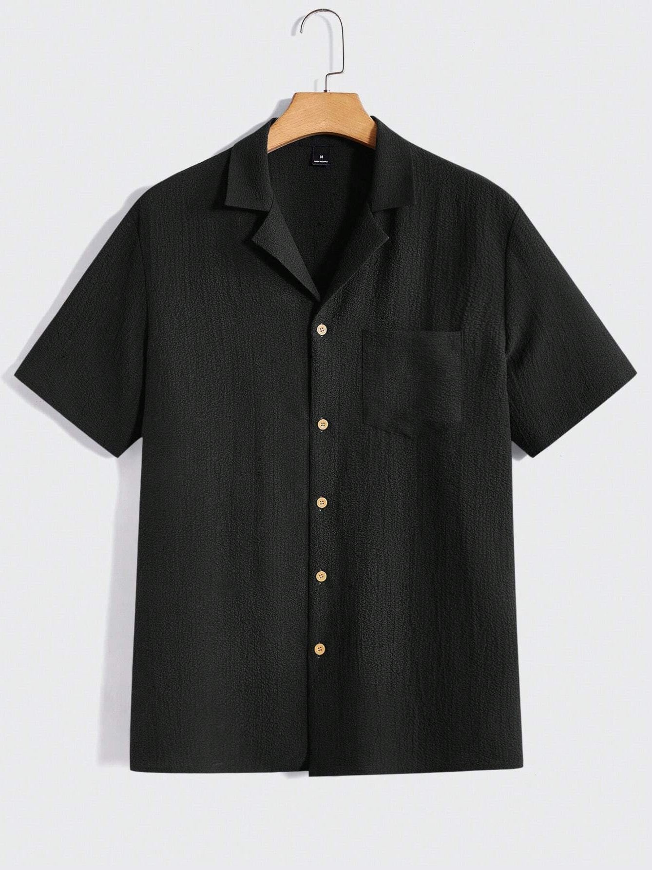 Solid Button Front Pocket Shirt And Pants Set