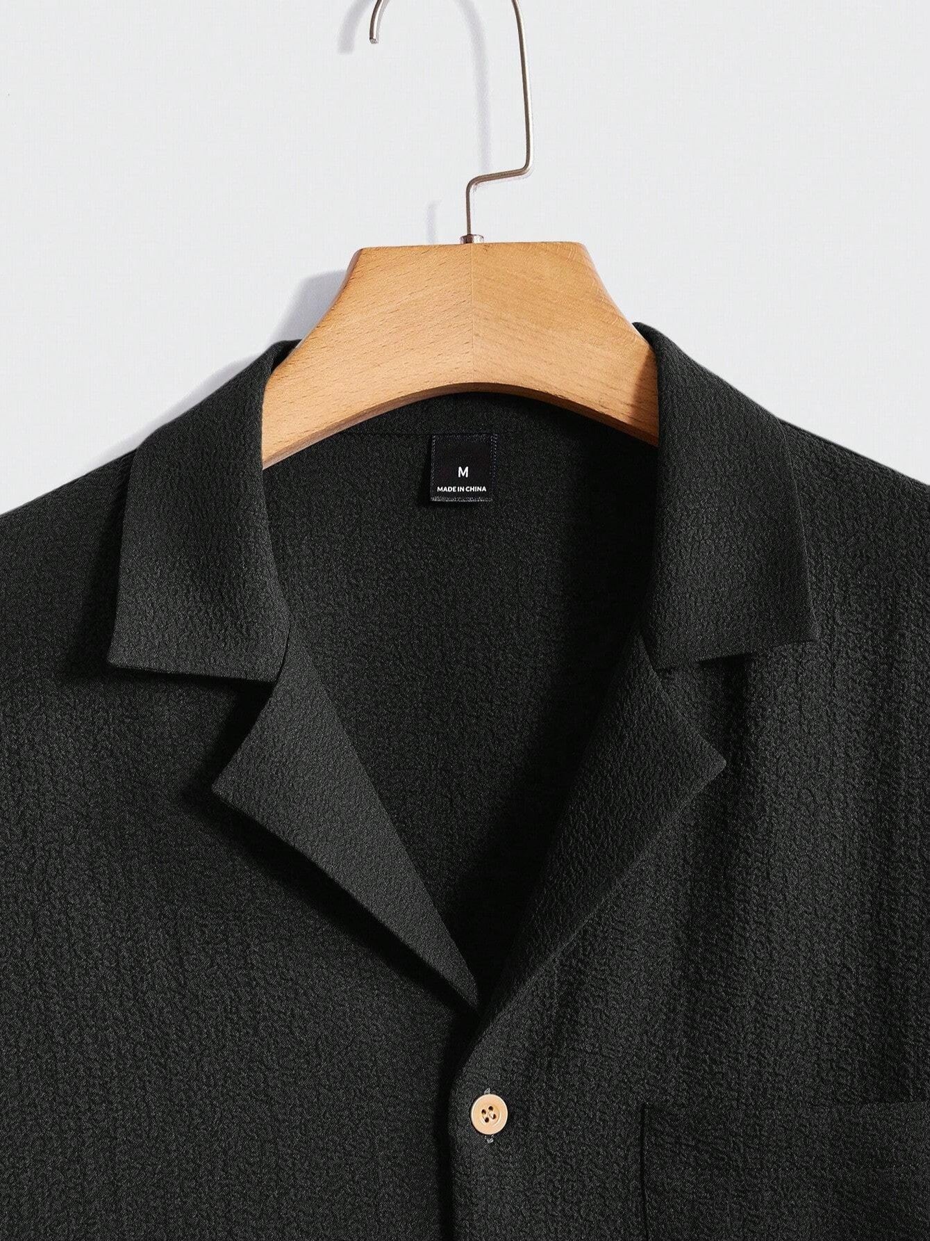 Solid Button Front Pocket Shirt And Pants Set