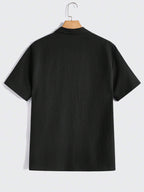 Solid Button Front Pocket Shirt And Pants Set