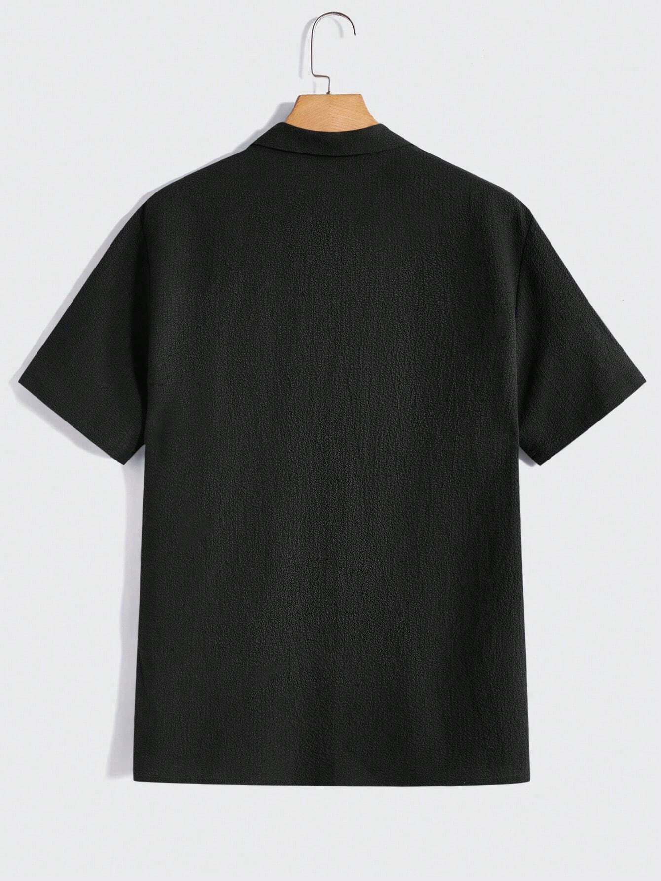 Solid Button Front Pocket Shirt And Pants Set