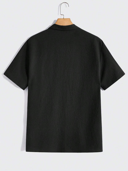 Solid Button Front Pocket Shirt And Pants Set