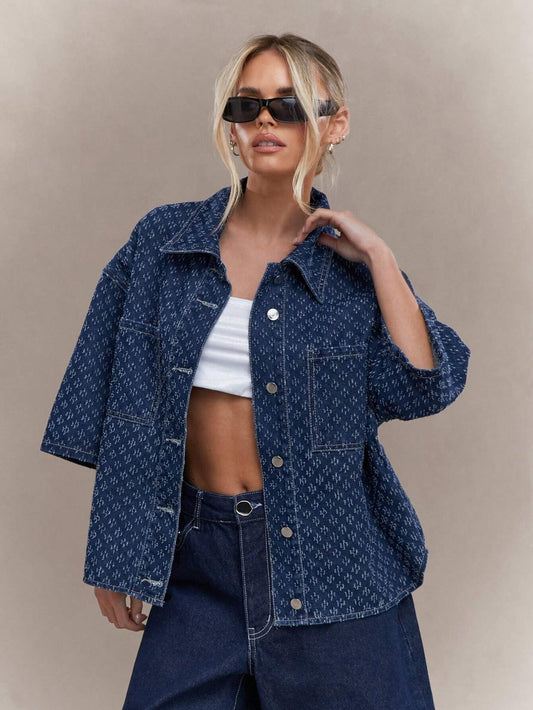 Embroidered Oversized Denim Shirt