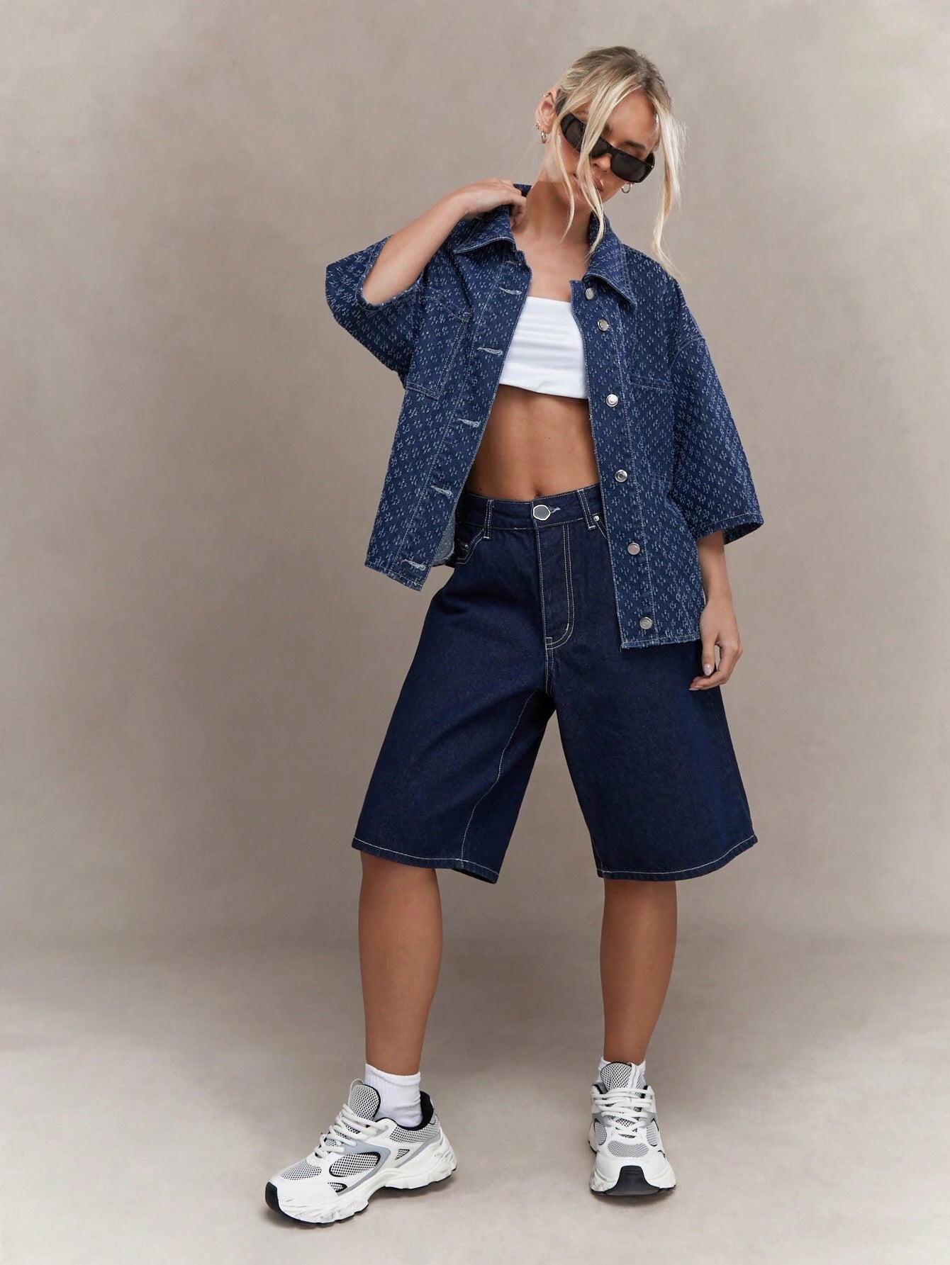 Embroidered Oversized Denim Shirt