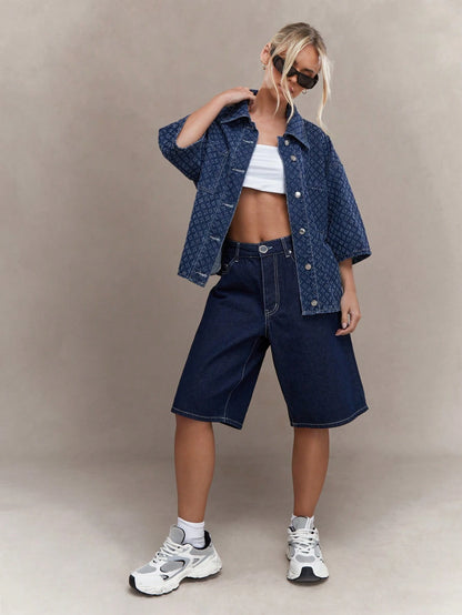 Embroidered Oversized Denim Shirt