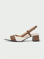 Pointed Closed Toe Two-Tone Thick Heel Pumps