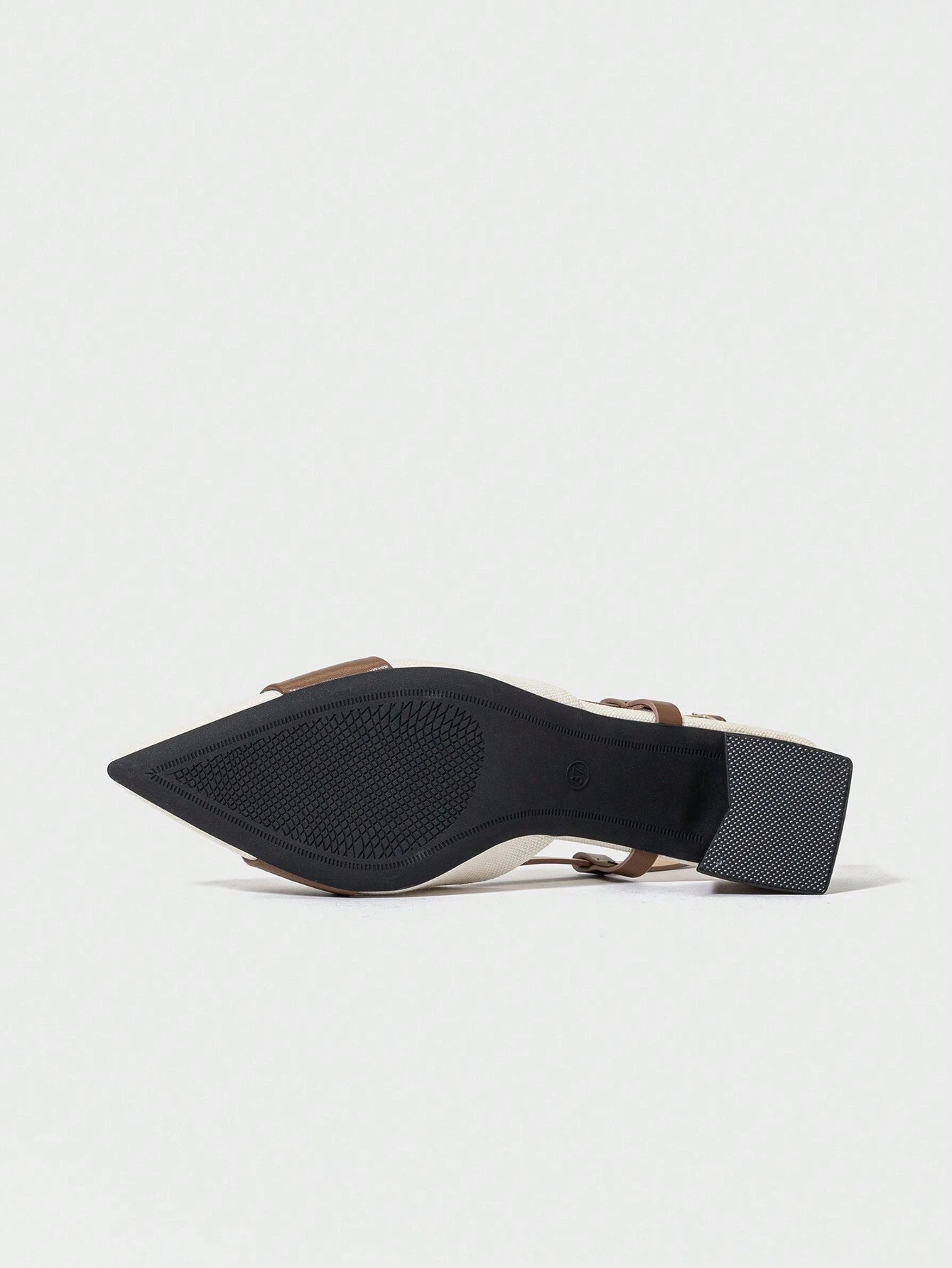 Pointed Closed Toe Two-Tone Thick Heel Pumps