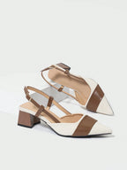Pointed Closed Toe Two-Tone Thick Heel Pumps