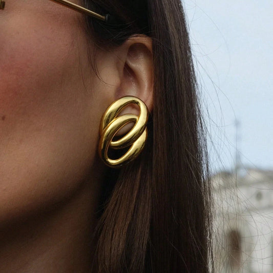 Geometric Double Oval Hollow Earrings