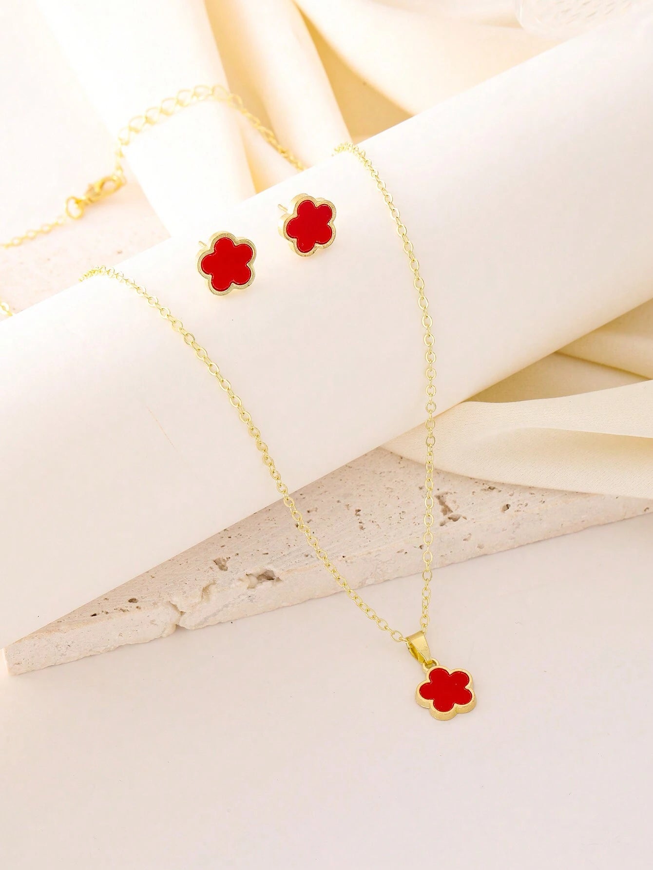 Lucky Flower Clover Necklace & Earrings