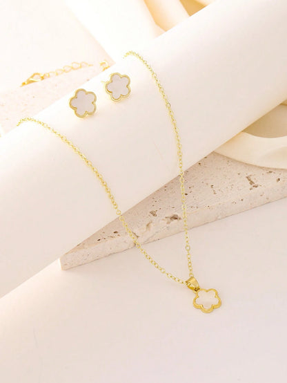 Lucky Flower Clover Necklace & Earrings