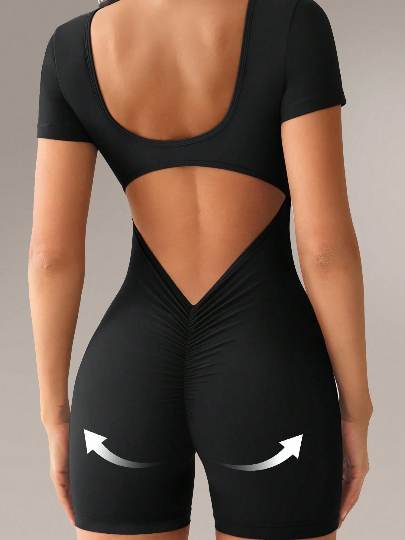 Solid Backless Short Sleeve Romper Jumpsuit