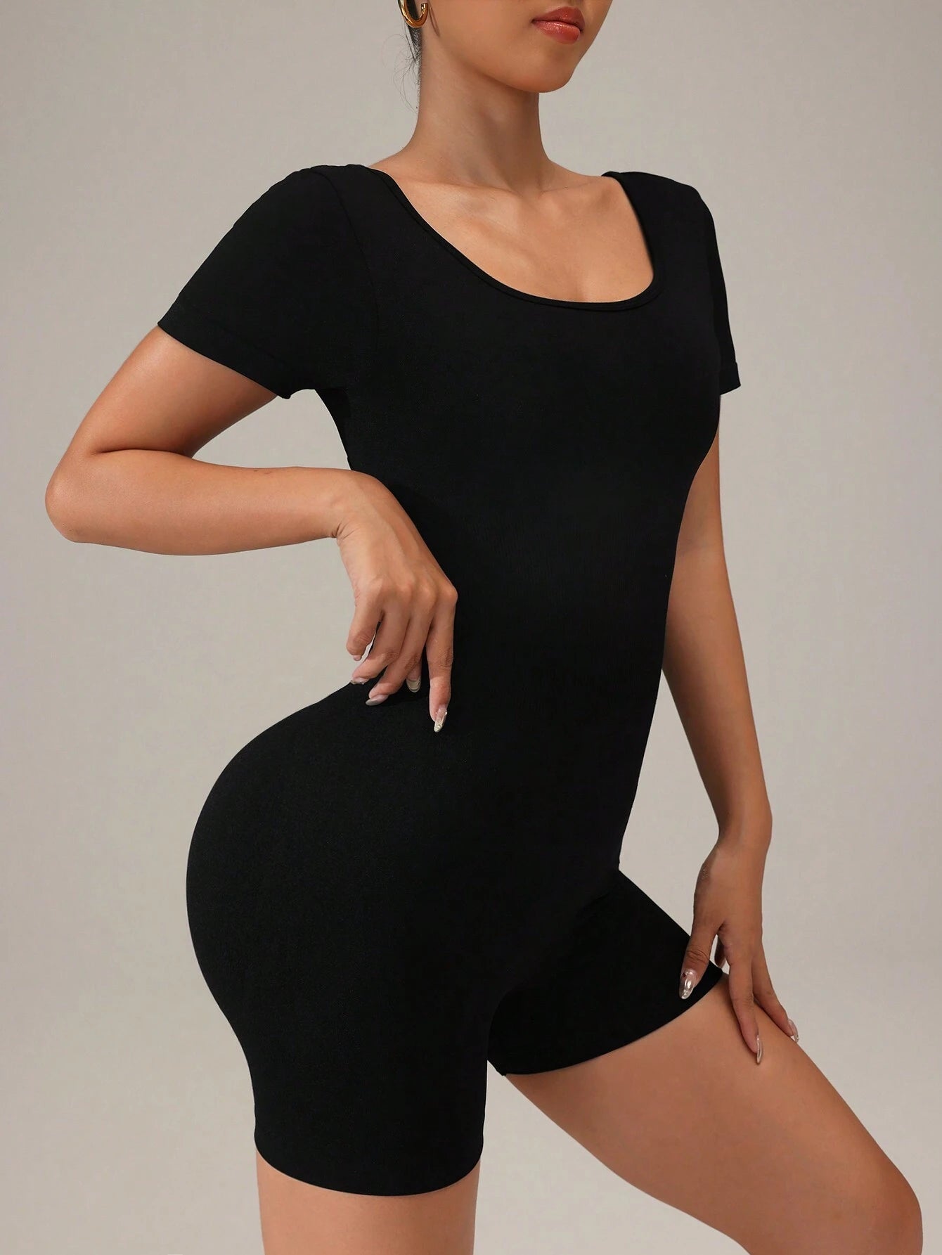 Solid Backless Short Sleeve Romper Jumpsuit