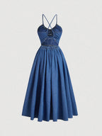 Cinched Waist Denim Slip Dress