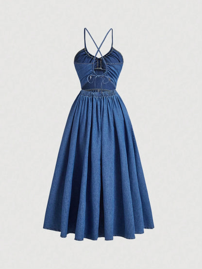 Cinched Waist Denim Slip Dress