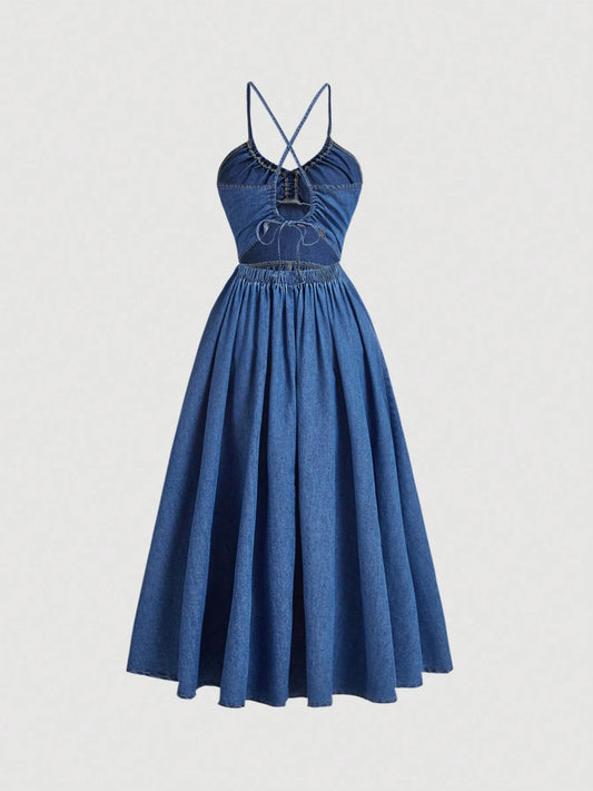 Cinched Waist Denim Slip Dress