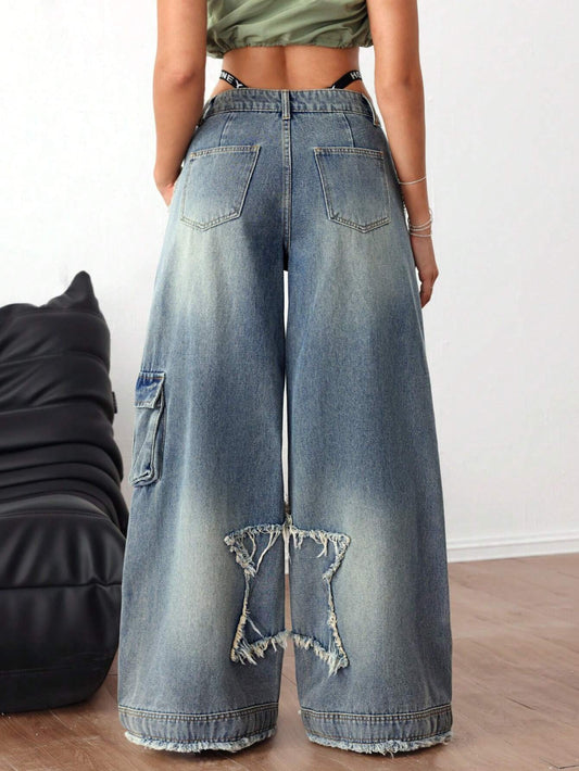Pentagram Patch Baggy Jeans