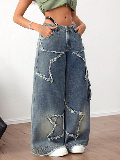 Pentagram Patch Baggy Jeans