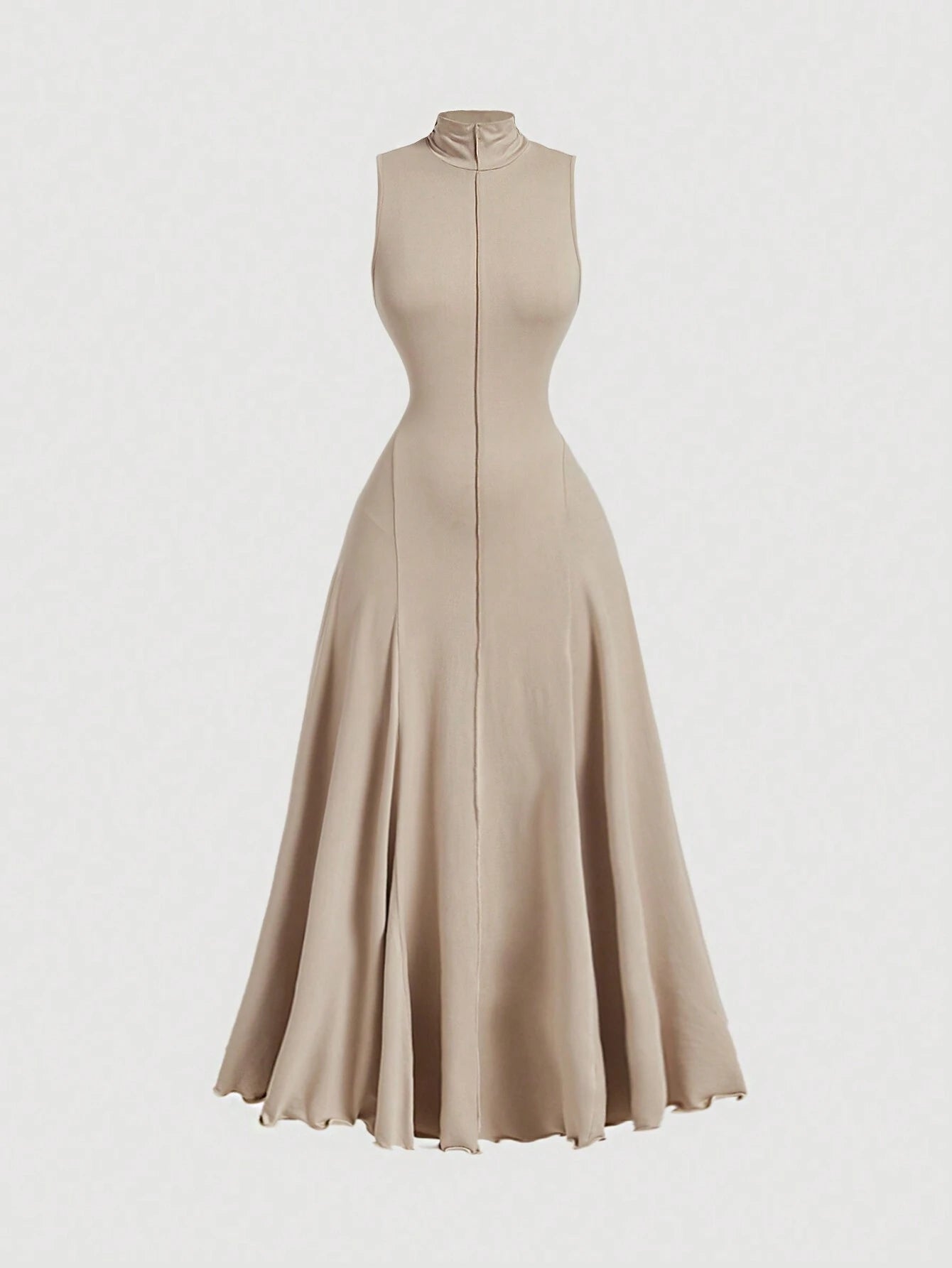 Beige sleeveless dress on a light gray background