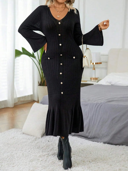 Elegant Flare Sleeve Sweater  Dress