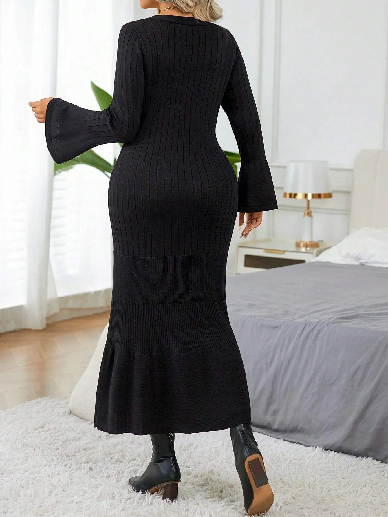 Elegant Flare Sleeve Sweater  Dress