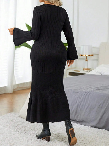 Elegant Flare Sleeve Sweater  Dress
