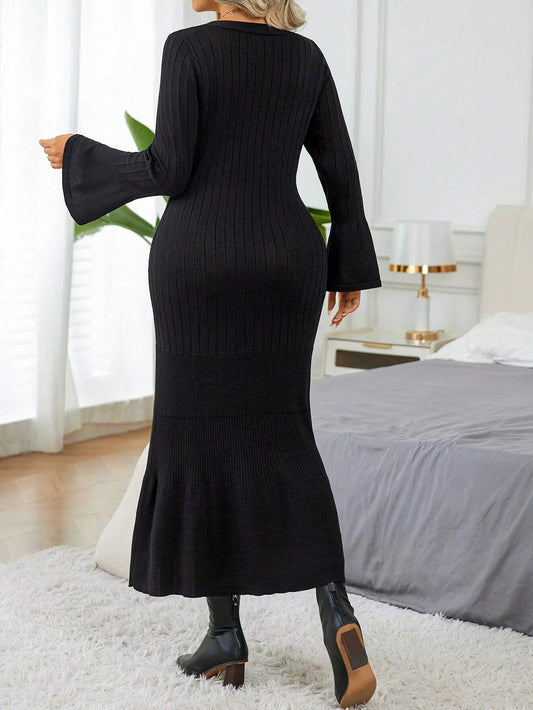 Elegant Flare Sleeve Sweater  Dress