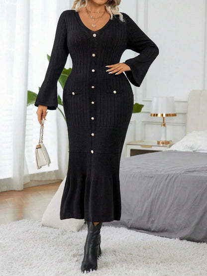 Elegant Flare Sleeve Sweater  Dress