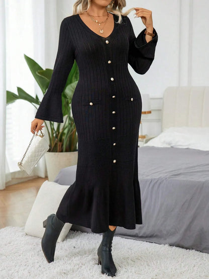 Elegant Flare Sleeve Sweater  Dress