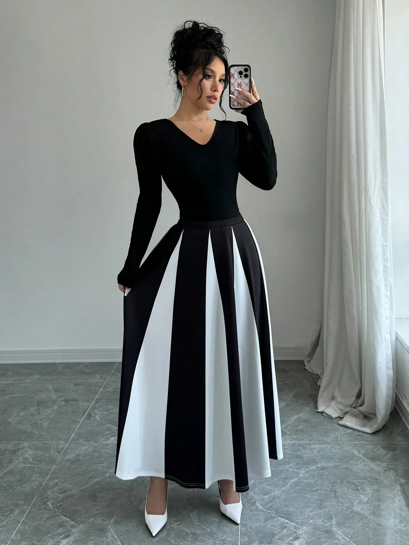 Elegant Color Block Patchwork Skirt