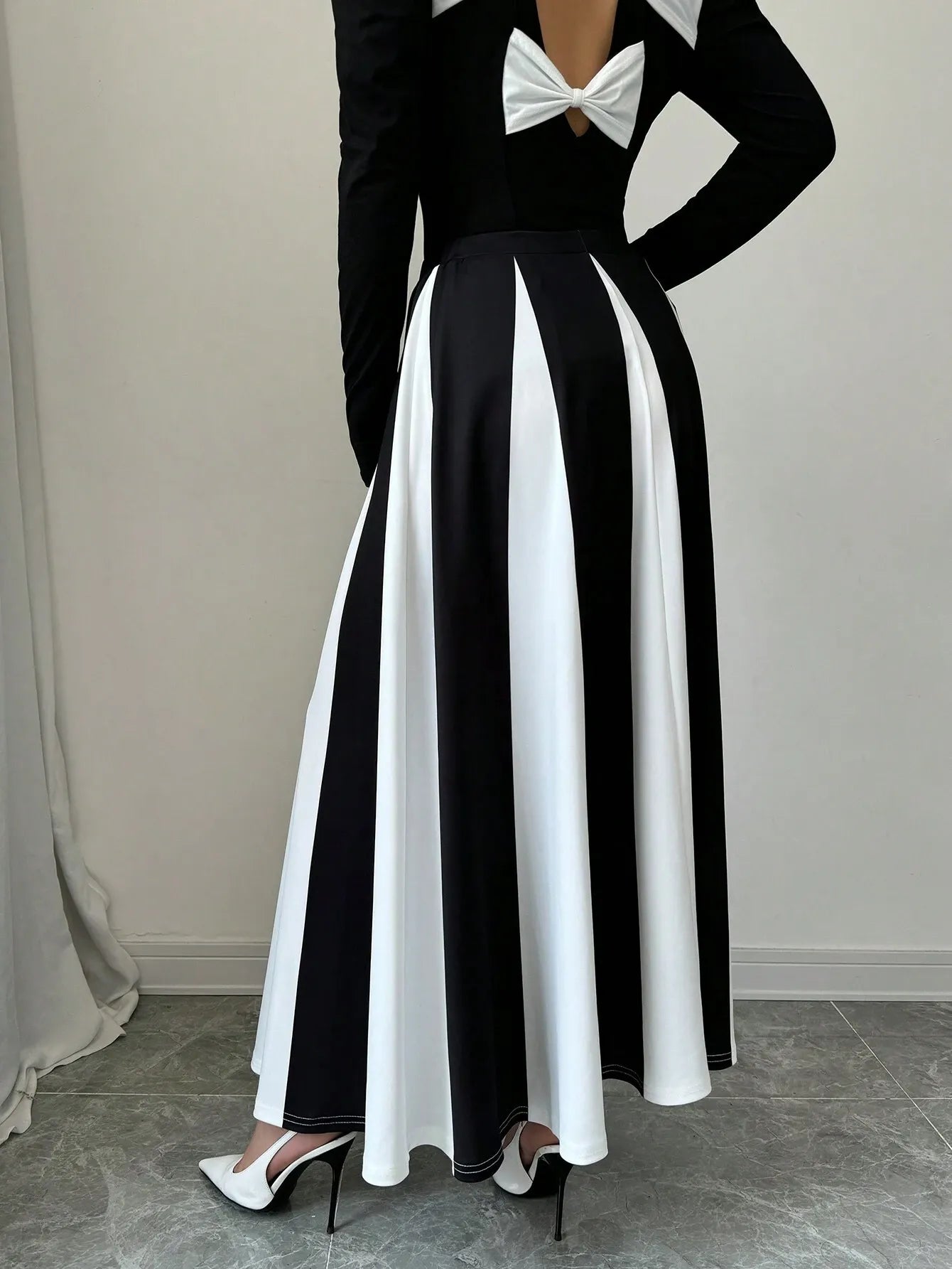 Elegant Color Block Patchwork Skirt