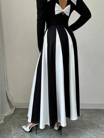 Elegant Color Block Patchwork Skirt