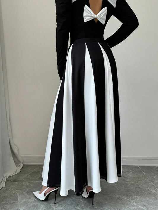 Elegant Color Block Patchwork Skirt