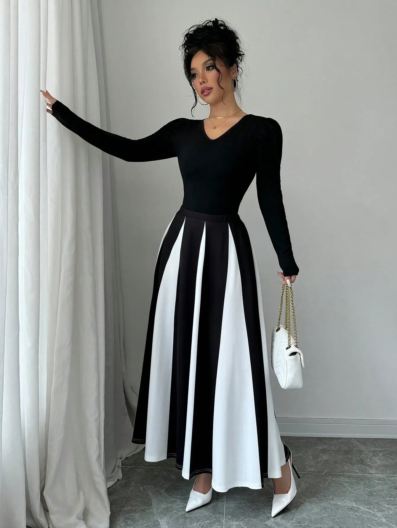 Elegant Color Block Patchwork Skirt