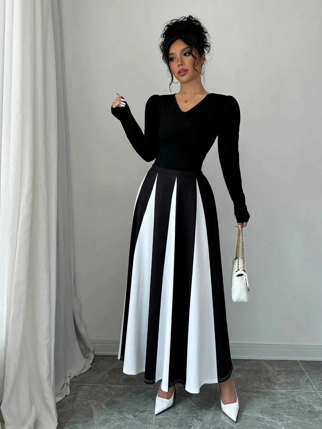 Elegant Color Block Patchwork Skirt