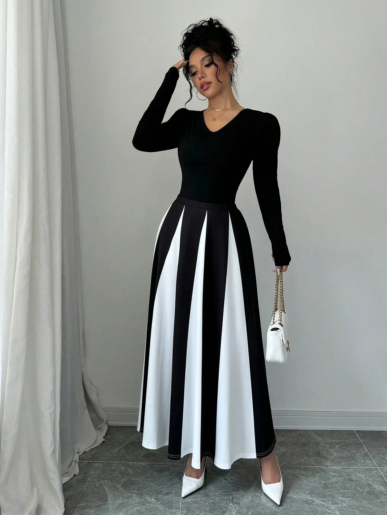 Elegant Color Block Patchwork Skirt