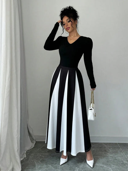 Elegant Color Block Patchwork Skirt