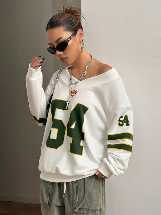 Faven White sweatshirt with the number 54