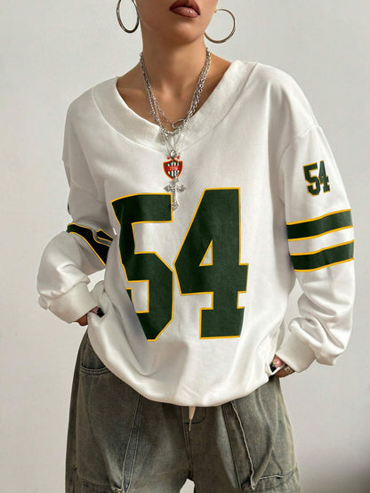 Faven White sweatshirt with the number 54