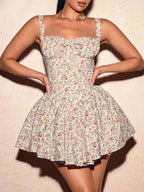Front Tie Floral Short Dress