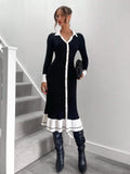Knitted High Waisted Ruffle Hem Sweater Dress