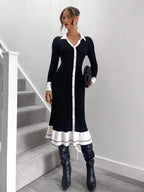 Knitted High Waisted Ruffle Hem Sweater Dress