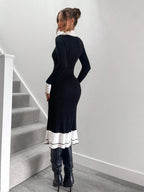 Knitted High Waisted Ruffle Hem Sweater Dress