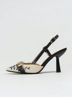 Elegant Embroidered Chain Pointed Toe Slip-On High Heel Sandals
