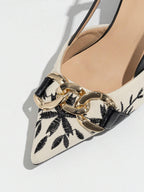 Elegant Embroidered Chain Pointed Toe Slip-On High Heel Sandals