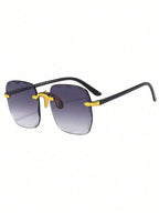 Sunglasses with black frame and yellow accents on a white background