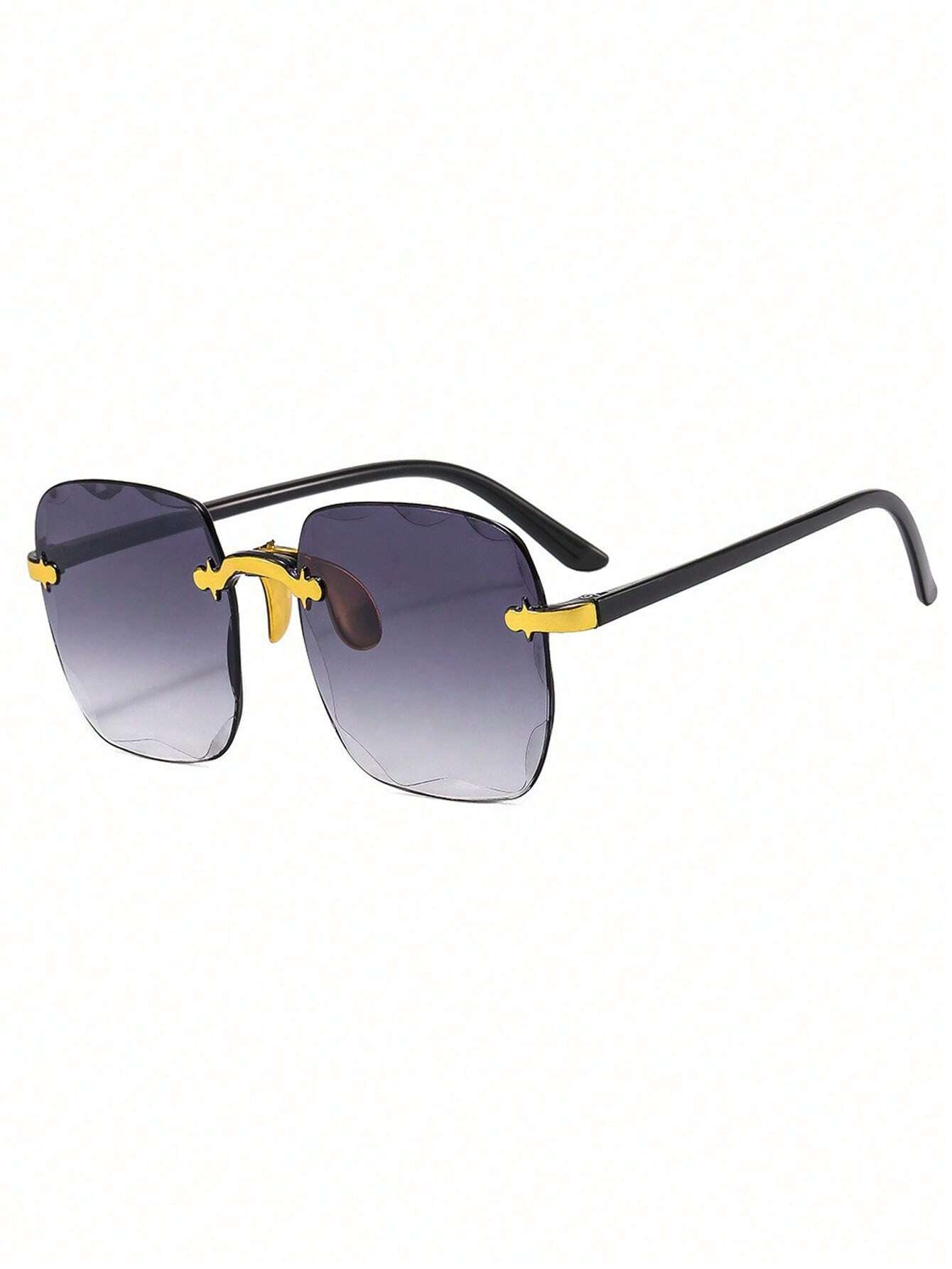 Sunglasses with black frame and yellow accents on a white background